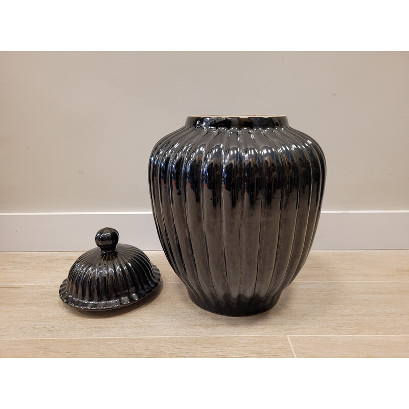 Paire de pots vintage en céramique noire, Italie