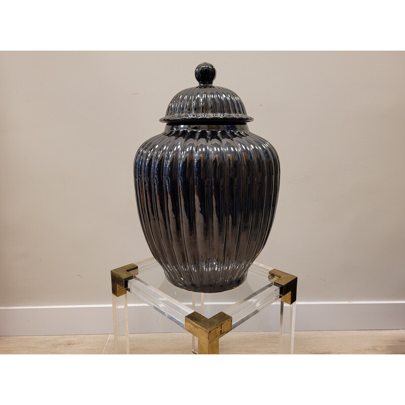 Par de vasos de cerâmica preta vintage, Itália