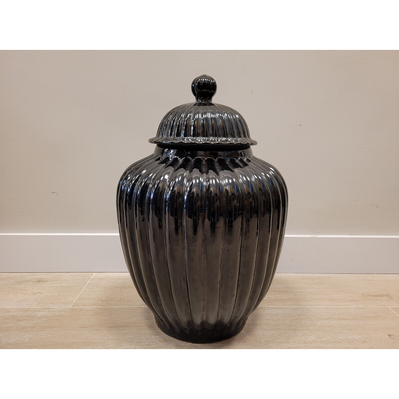 Pair of vintage black ceramic pots, Italy