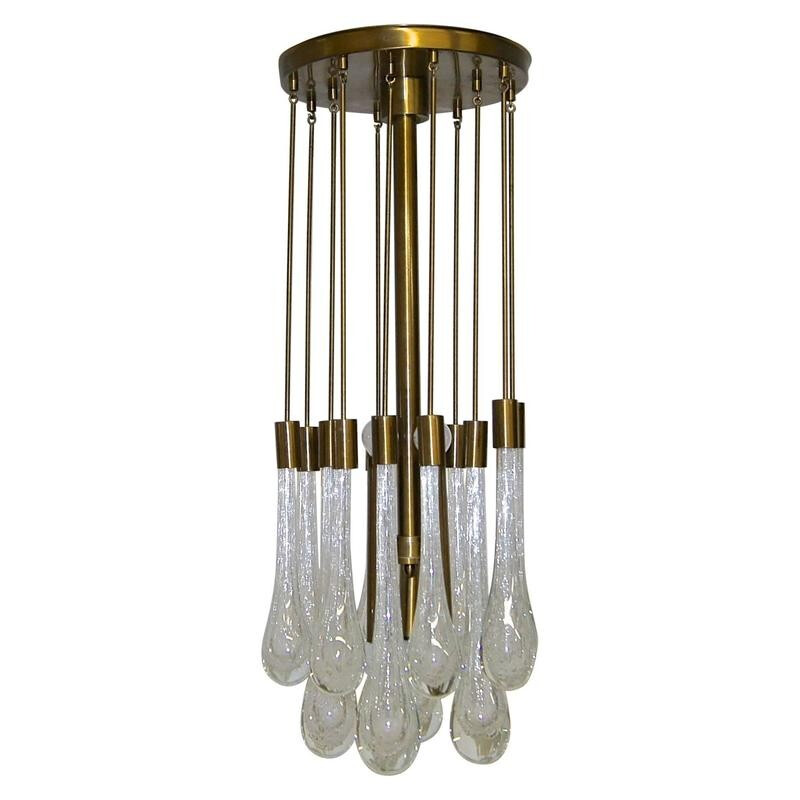 Italian brass and glass teardrop chandelier - 1960s