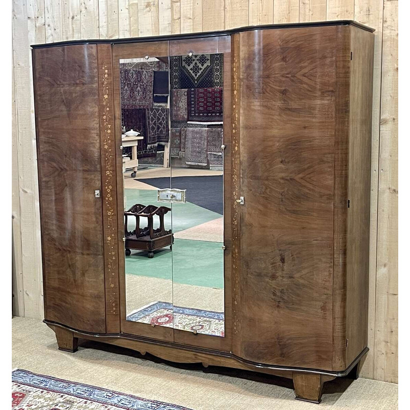 Vintage Art Deco removable bedroom wardrobe in walnut burl, 1940