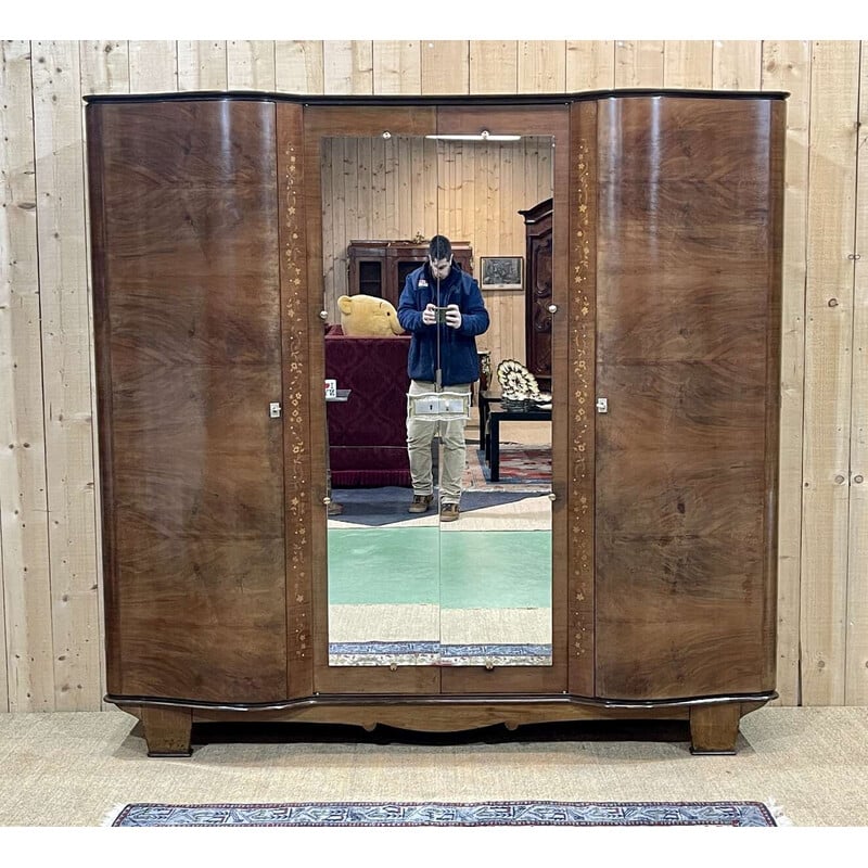 Vintage Art Deco removable bedroom wardrobe in walnut burl, 1940