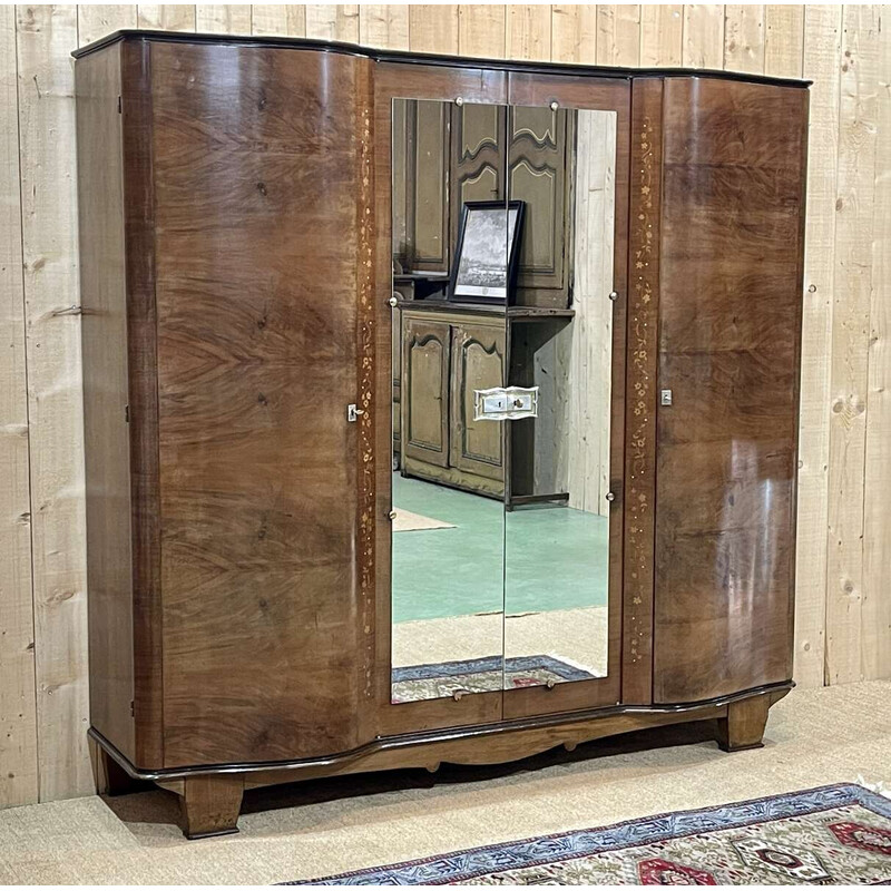 Vintage Art Deco removable bedroom wardrobe in walnut burl, 1940