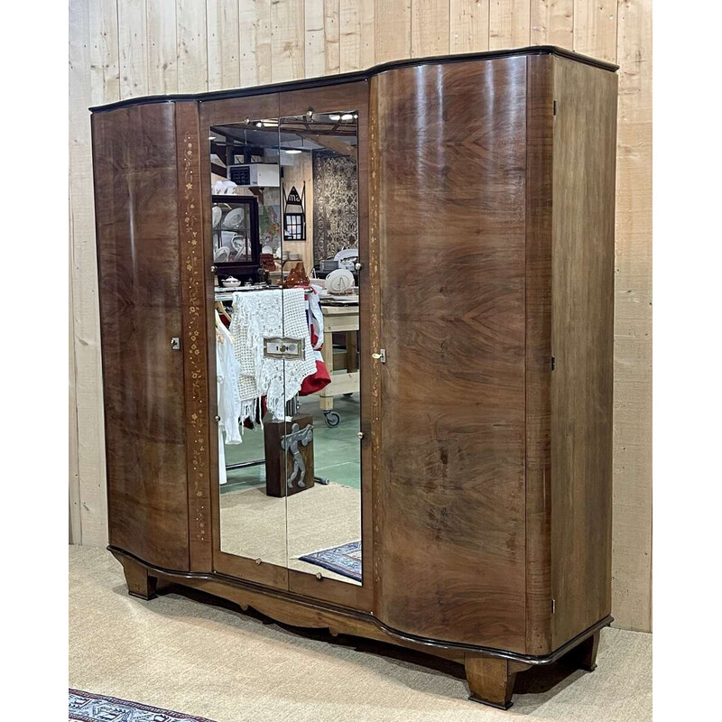 Vintage Art Deco removable bedroom wardrobe in walnut burl, 1940