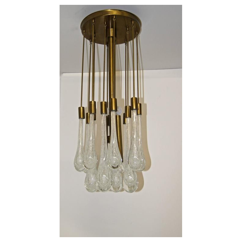 Italian brass and glass teardrop chandelier - 1960s