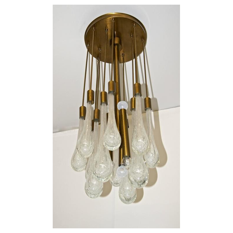 Italian brass and glass teardrop chandelier - 1960s