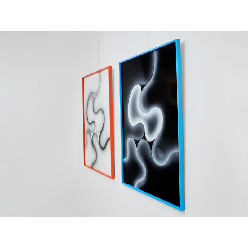 Pair of vintage paintings in plexiglass and wood for Les Simonnet, 1996