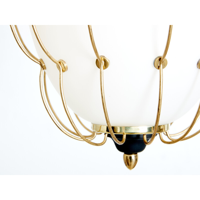 Vintage opaline glass and brass chandelier by Angelo Lelii for Arredoluce, 1958