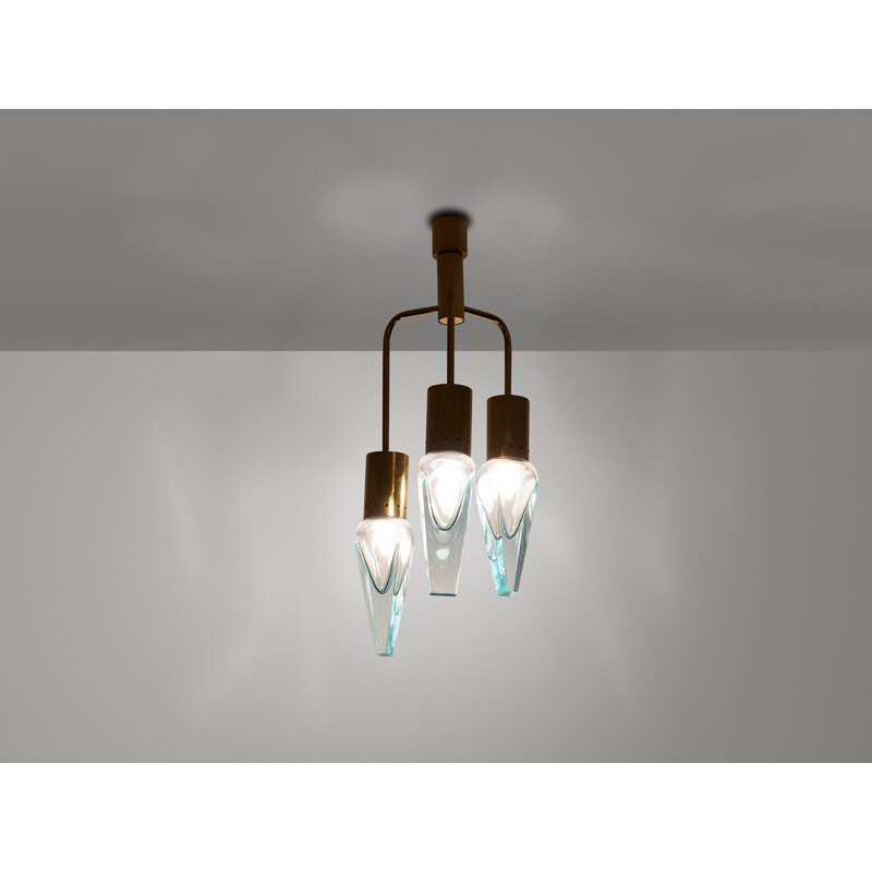 Vintage Murano glass and brass chandelier by Flavio Poli for Seguso, 1950