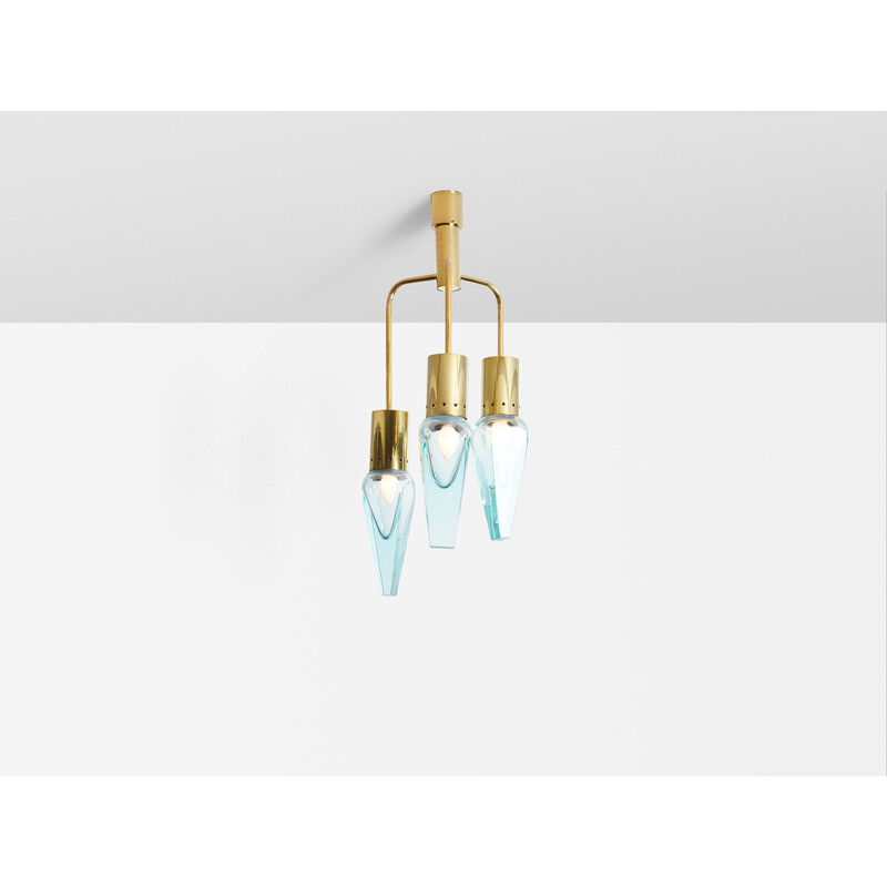 Vintage Murano glass and brass chandelier by Flavio Poli for Seguso, 1950