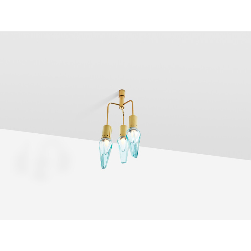 Vintage Murano glass and brass chandelier by Flavio Poli for Seguso, 1950