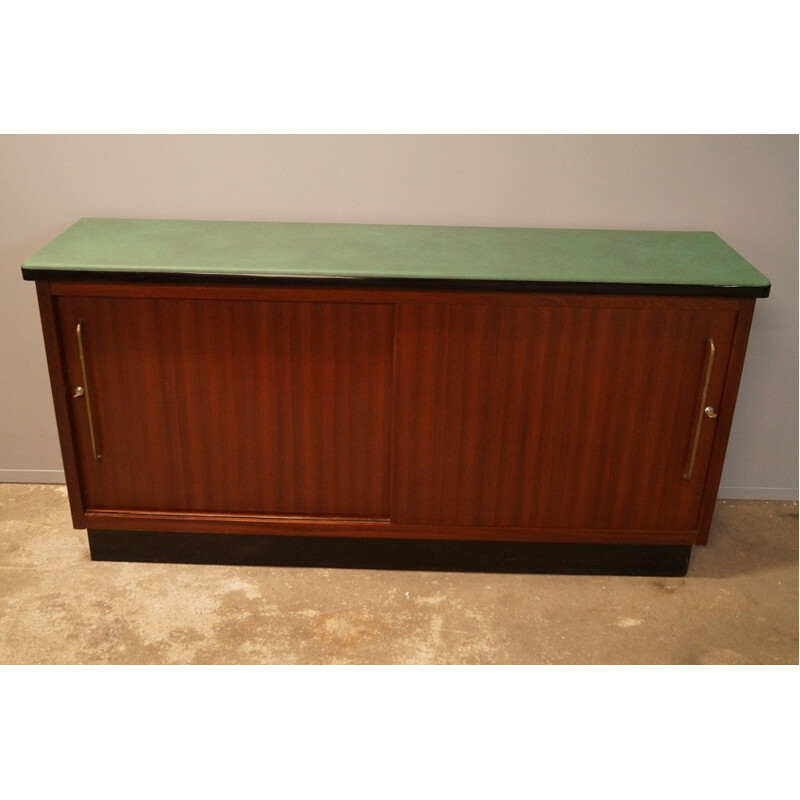 French wooden and leatherette sideboard - 1950s