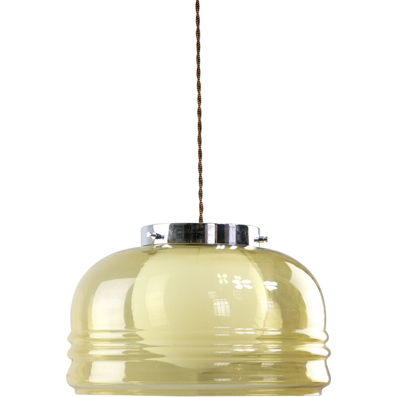 Vintage chrome and glass pendant lamp, Italy 1970