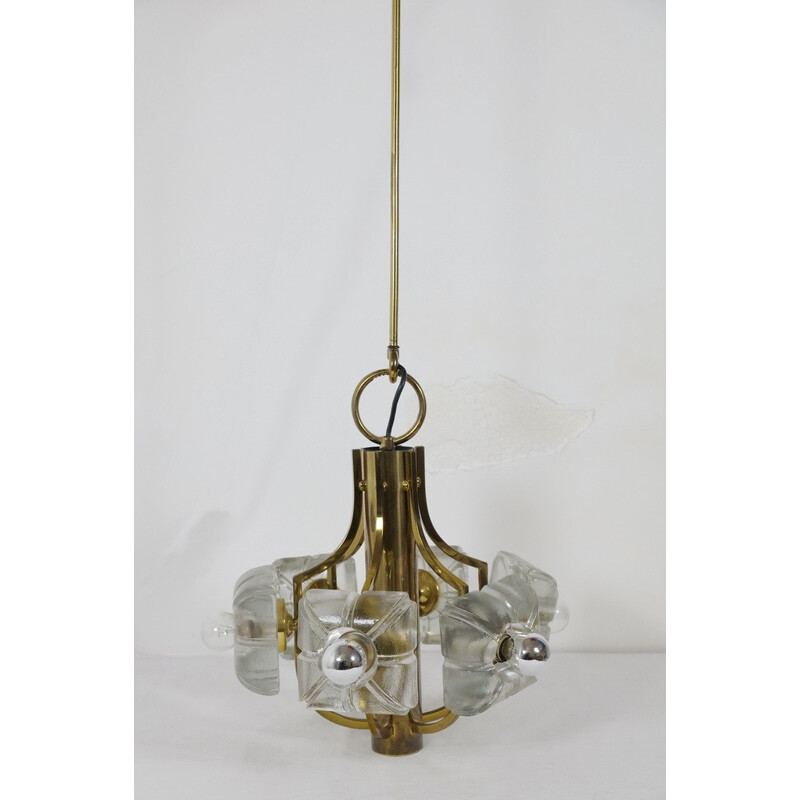 Hanging lamp with brass & glass by Kalmar - 1970s
