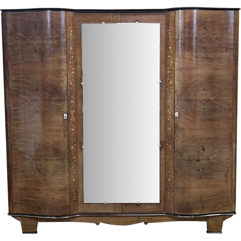 Vintage Art Deco removable bedroom wardrobe in walnut burl, 1940