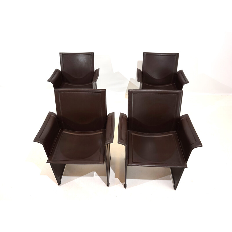 Set of 4 vintage Korium leather dining chairs by Tito Agnoli for Matteo Grassi, 1970