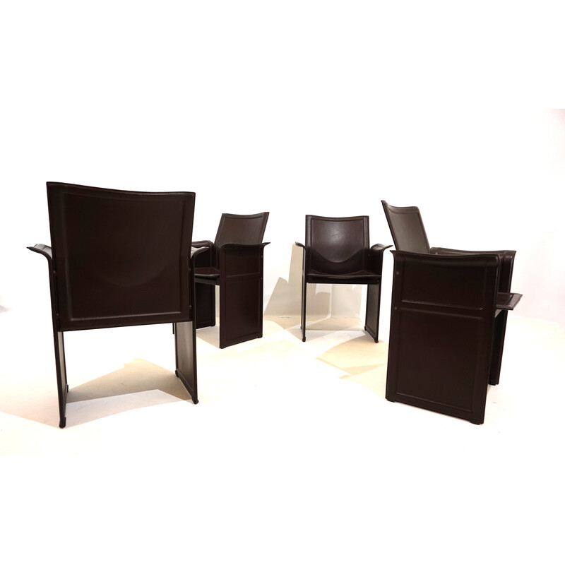 Ensemble de 4 chaises à repas vintage Korium en cuir par Tito Agnoli pour Matteo Grassi, 1970