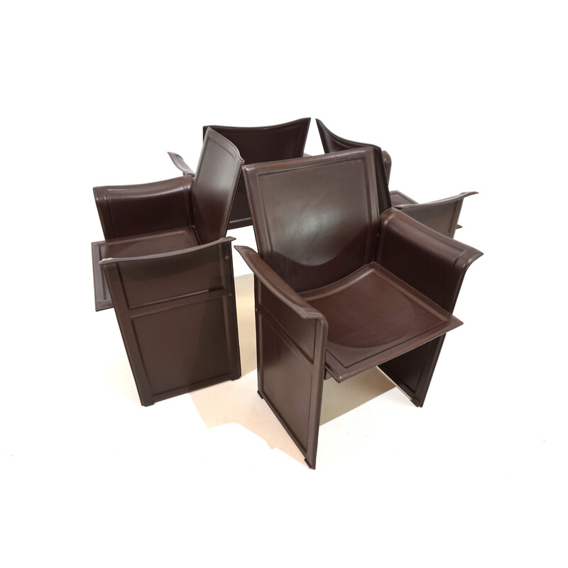 Conjunto de 4 cadeiras de jantar vintage em pele Korium de Tito Agnoli para Matteo Grassi, 1970