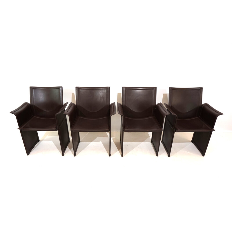 Set of 4 vintage Korium leather dining chairs by Tito Agnoli for Matteo Grassi, 1970