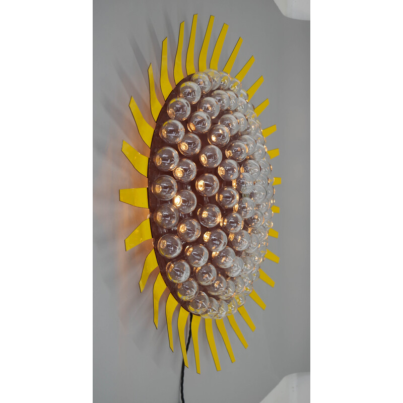 Vintage "Sunflower" wall decoration in metal and hand-blown glass, 1970