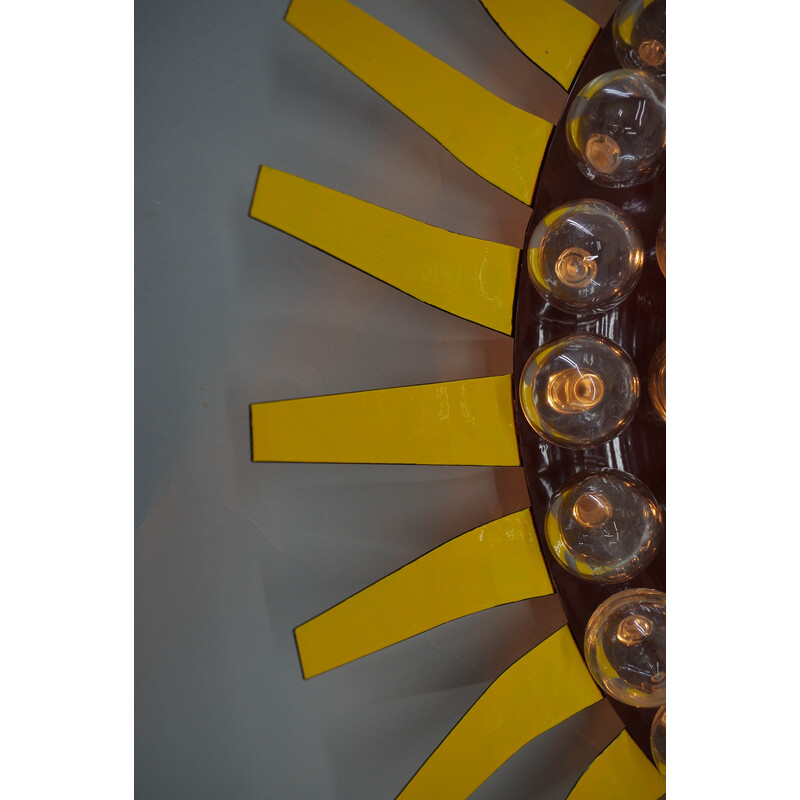 Vintage "Sunflower" wall decoration in metal and hand-blown glass, 1970