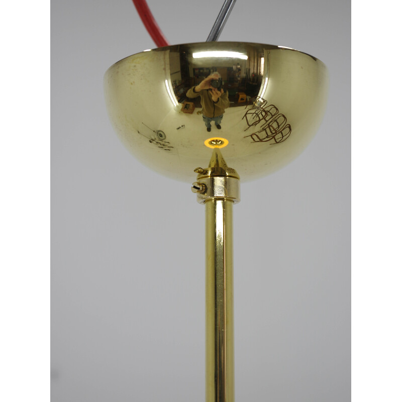 Vintage Bauhaus pendant lamp in brass and blown glass, 1930