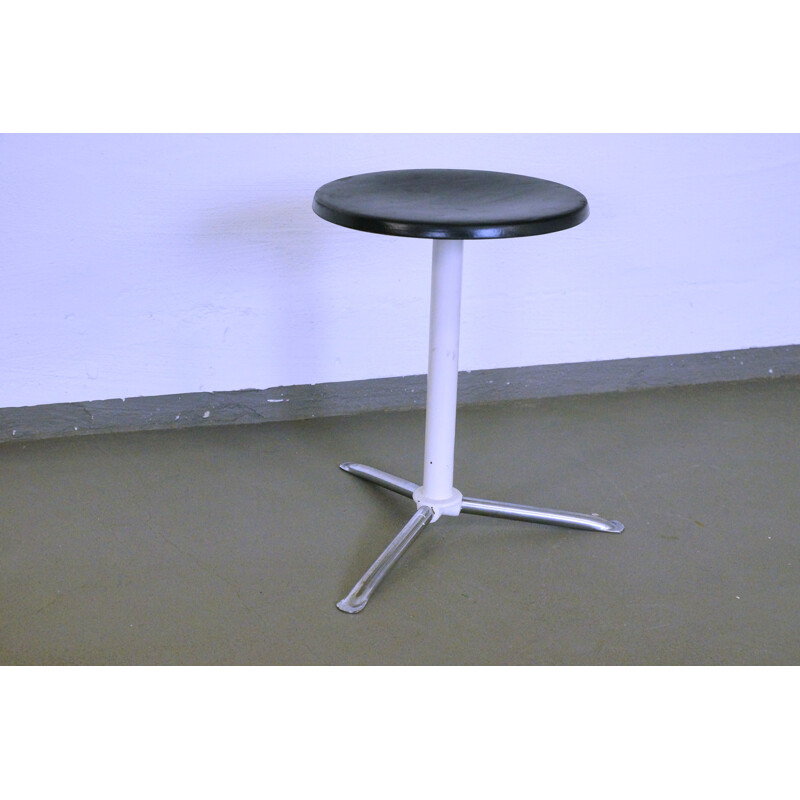 Vintage doctor wooden and chrome-plated stool - 1960s