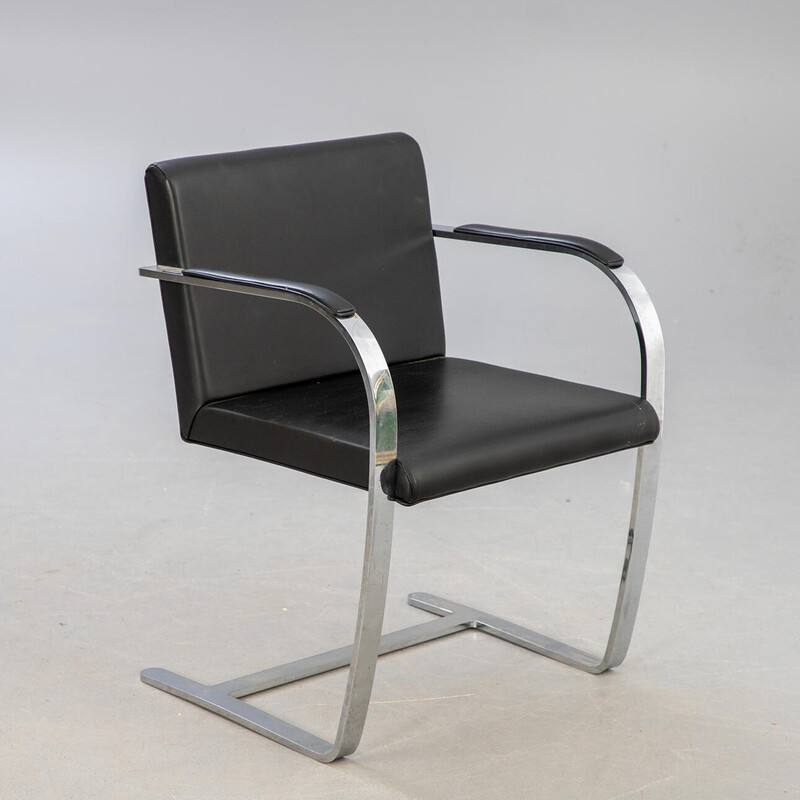 Vintage 'Brno' armchair in chromed tubular steel and leather by Ludwig Mies van der Rohe for Knoll International