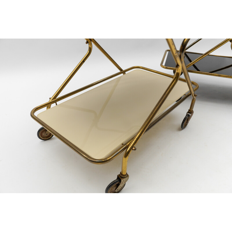Pair of vintage brass and glass serving carts, 1950