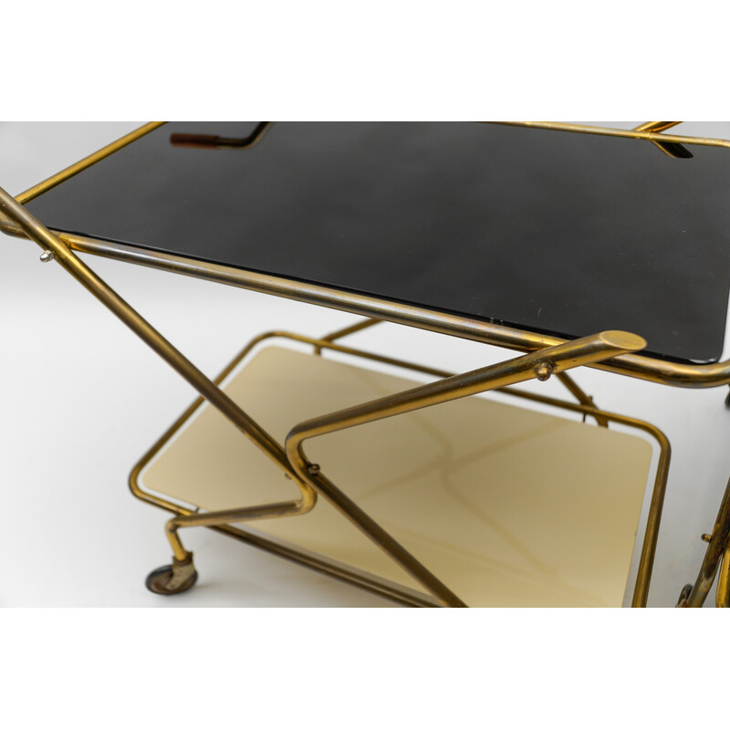 Pair of vintage brass and glass serving carts, 1950