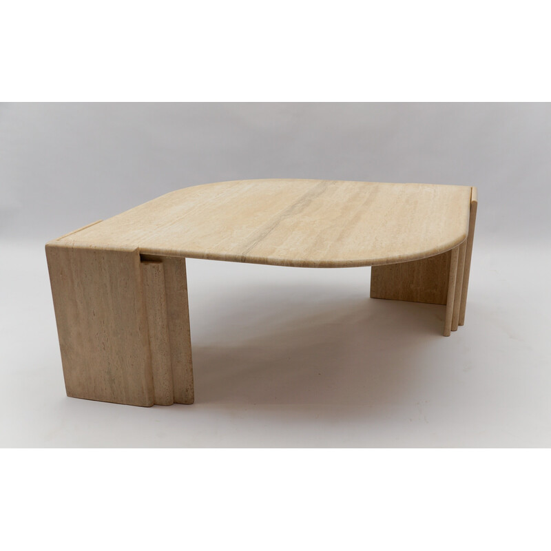 Vintage oval travertine coffee table, Italy 1960