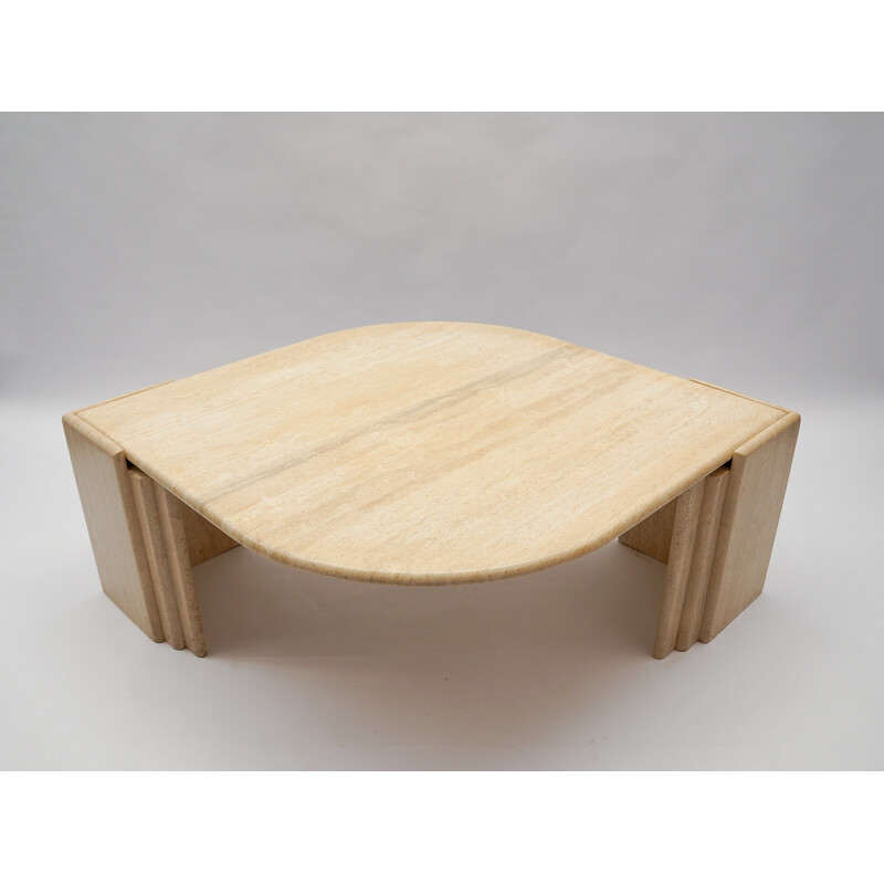 Vintage oval travertine coffee table, Italy 1960