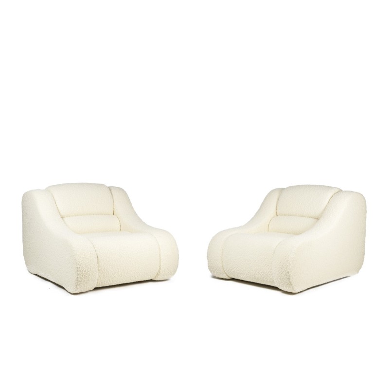 Pair of vintage rectangular armchairs with fine curls, Italy