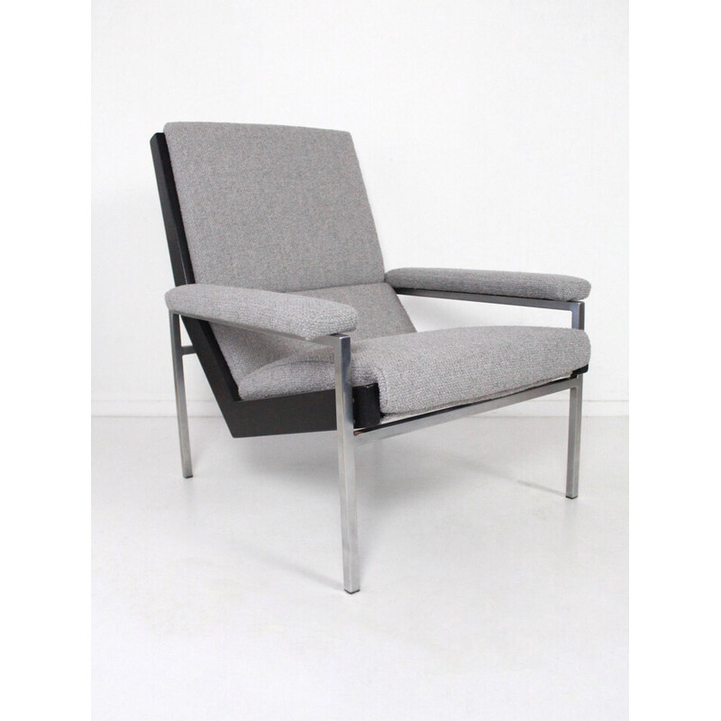 Vintage model 1611 Lotus armchair in silver metal and wood by Rob Parry for Gelderland, Netherlands 1952