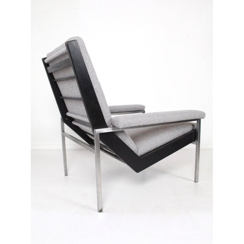 Vintage model 1611 Lotus armchair in silver metal and wood by Rob Parry for Gelderland, Netherlands 1952