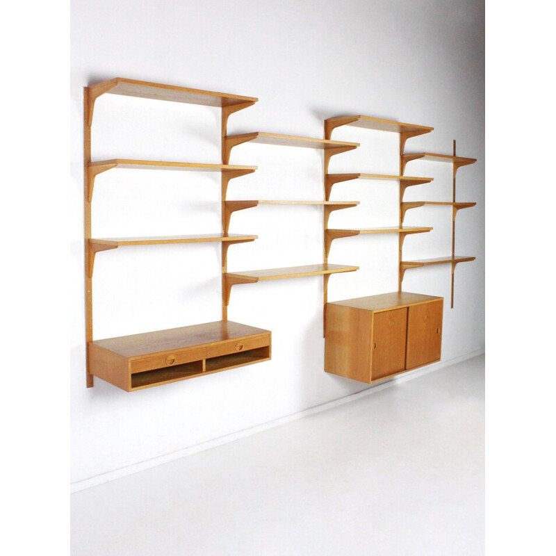 Vintage oak wall unit by Ruddying Thygesen and Johnny Sørensen for HG Furniture, Denmark 1960