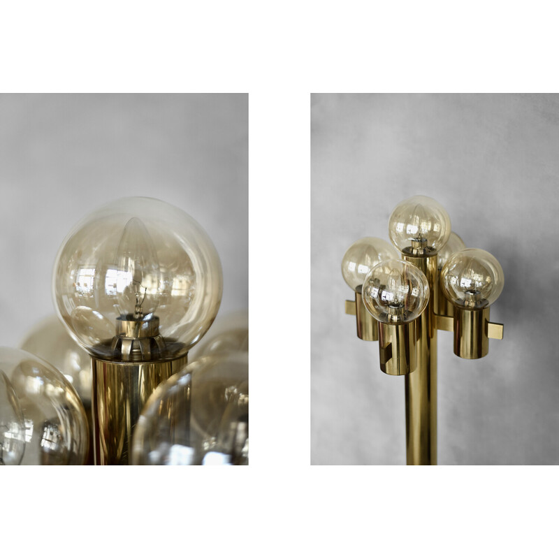 Vintage gouden 5-lichts vloerlamp met rookglas van Gaetano Sciolari, Italië 1970