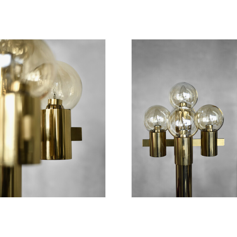 Vintage gold 5-light smoked glass floor lamp by Gaetano Sciolari, Italy 1970