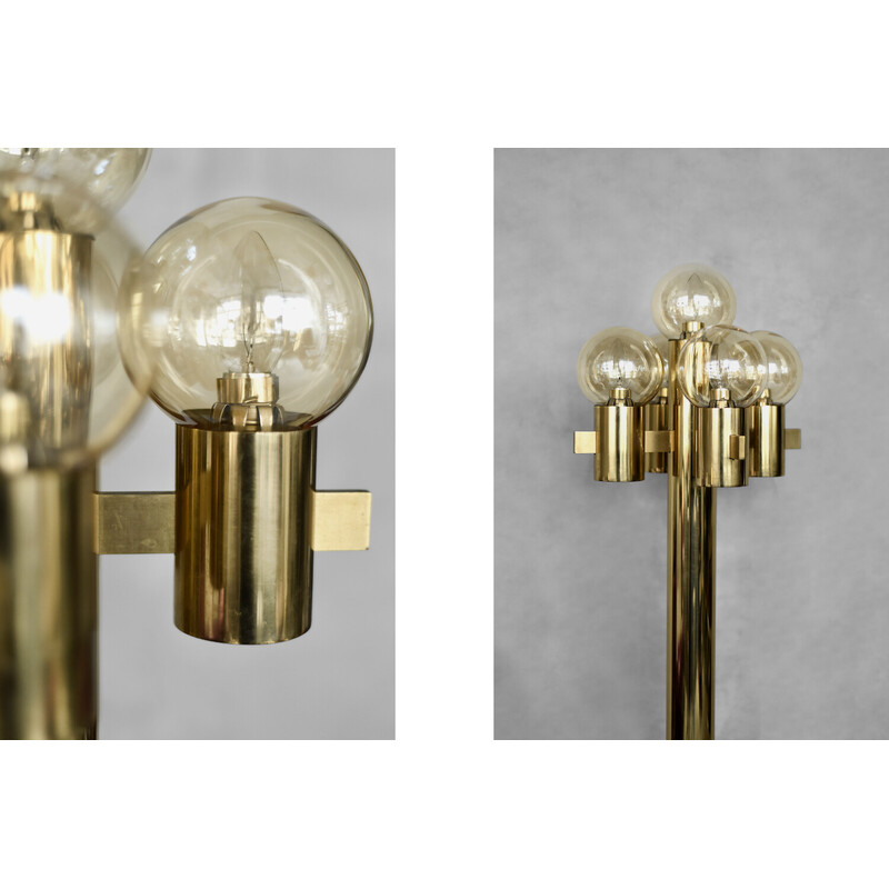 Vintage gold 5-light smoked glass floor lamp by Gaetano Sciolari, Italy 1970