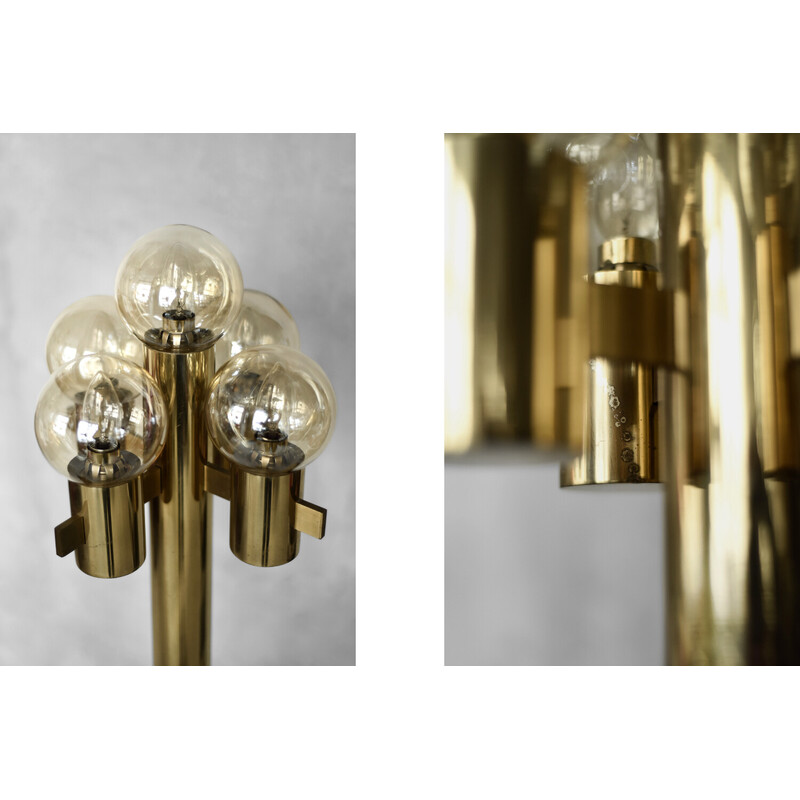 Vintage gold 5-light smoked glass floor lamp by Gaetano Sciolari, Italy 1970