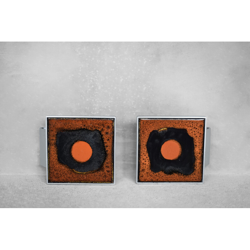 Pair of vintage metal and ceramic door handles by Juliette Belarti, 1960