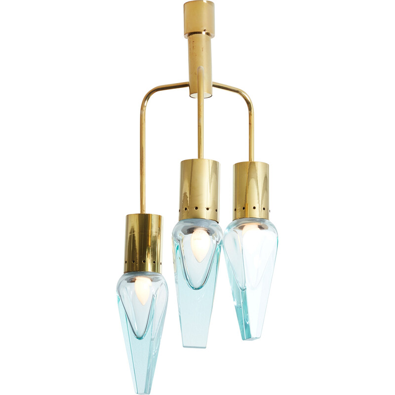 Vintage Murano glass and brass chandelier by Flavio Poli for Seguso, 1950