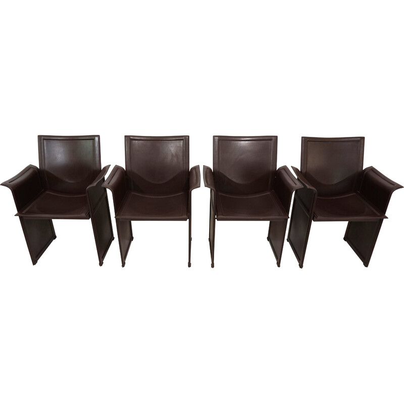 Set of 4 vintage Korium leather dining chairs by Tito Agnoli for Matteo Grassi, 1970