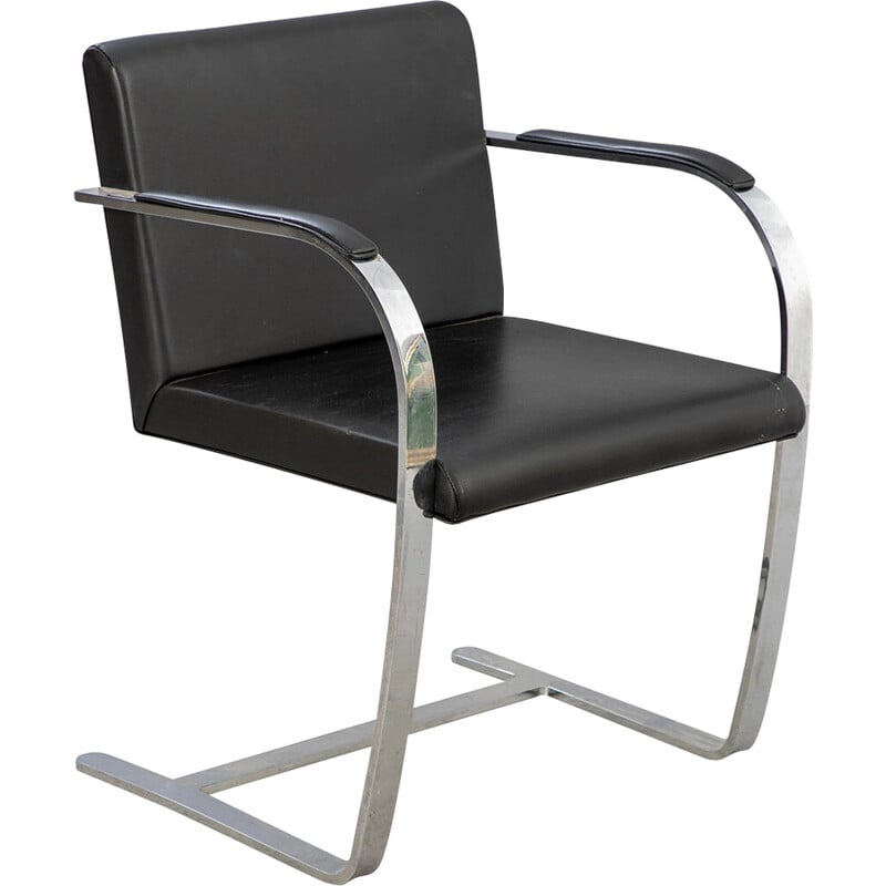 Vintage 'Brno' armchair in chromed tubular steel and leather by Ludwig Mies van der Rohe for Knoll International