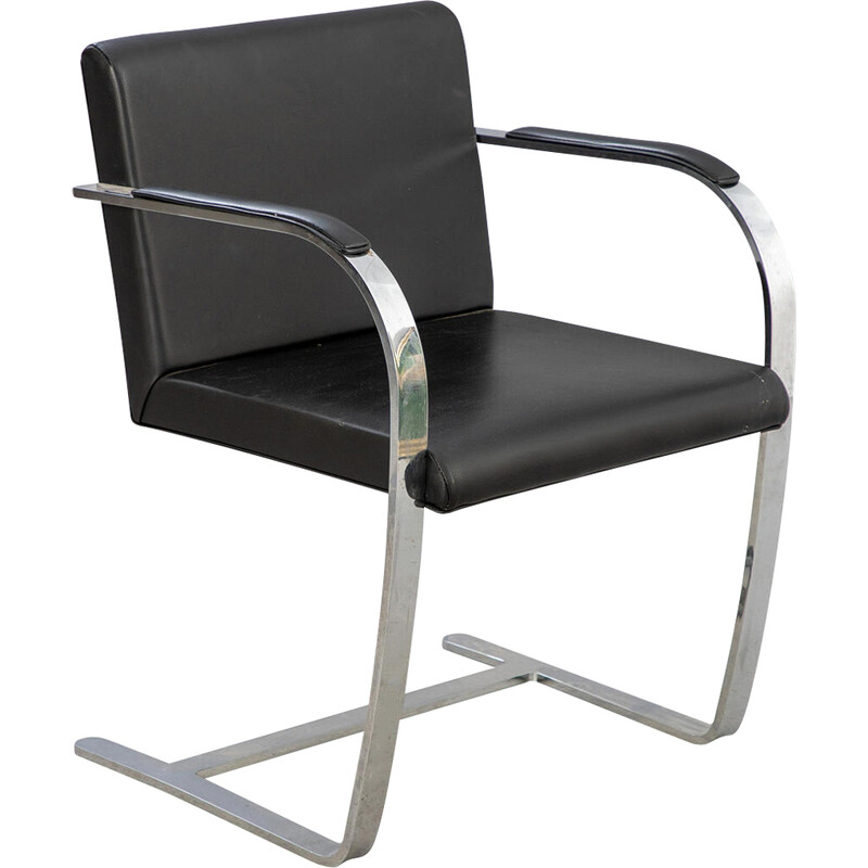 Vintage 'Brno' fauteuil in verchroomd stalen buizen en leer van Ludwig Mies van der Rohe voor Knoll International