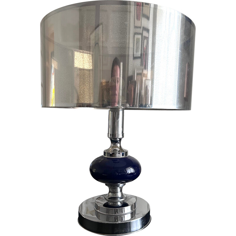 Vintage lamp in chrome metal and blue lacquer for Maison le Dauphin, 1970