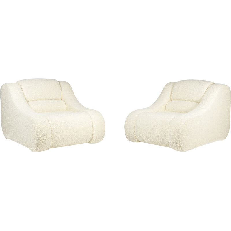 Pair of vintage rectangular armchairs with fine curls, Italy