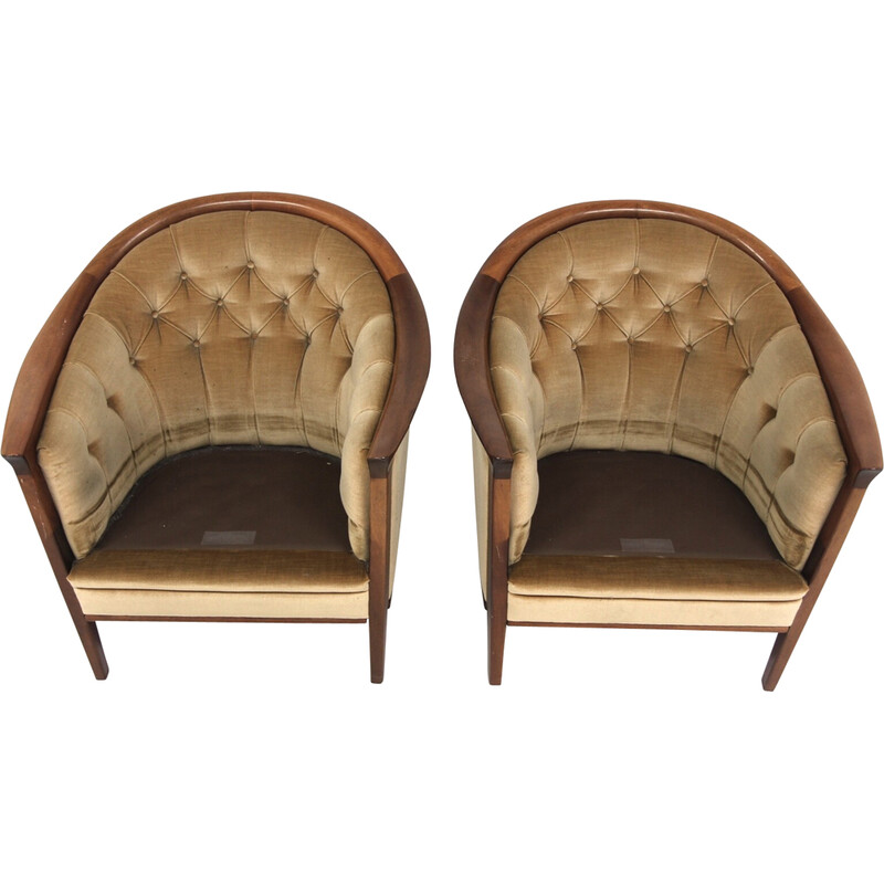 Pair of vintage "Fabiola" armchairs in mahogany and velvet for Bröderna Andersson, Sweden 1960