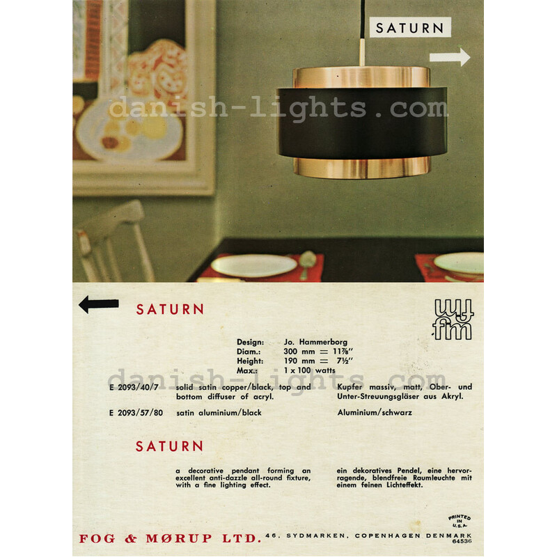 Suspension vintage "Saturn" en plexiglas de Jo Hammerborg pour Fog et Mørup, Danemark 1960