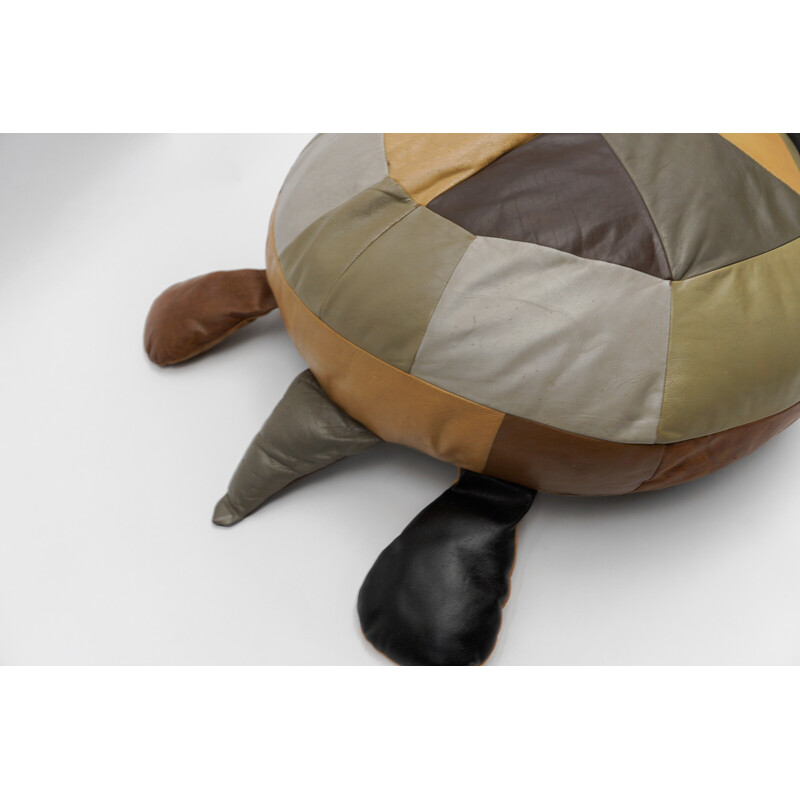 Set of 3 vintage leather turtle poufs, Switzerland 1960